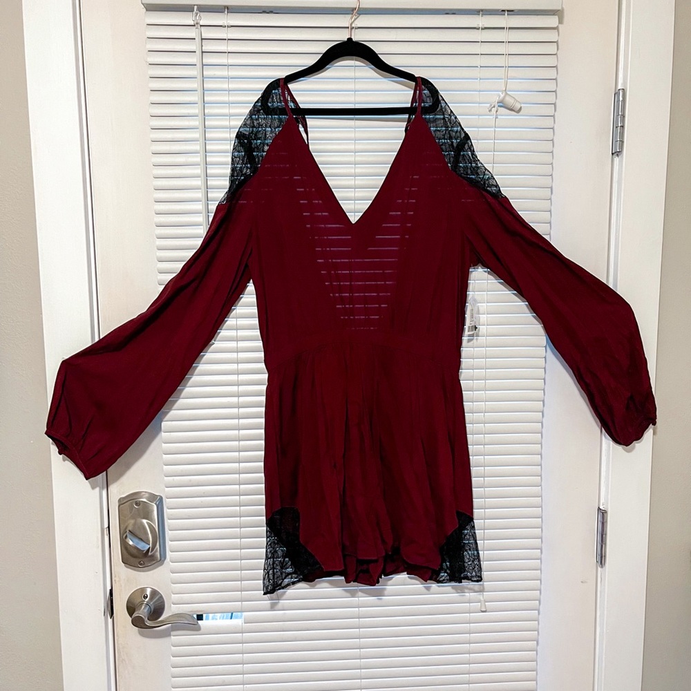 Wine Black Lace Romper